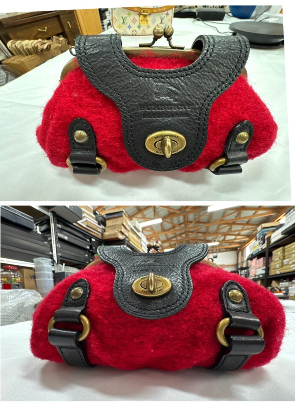 Burberry Blue Label RARE Vintage Red Faux Fur crossbody EUC - Picture 4 of 12
